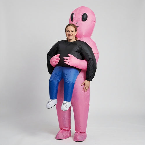 AlienRide pink inflatable alien costume, studio shot